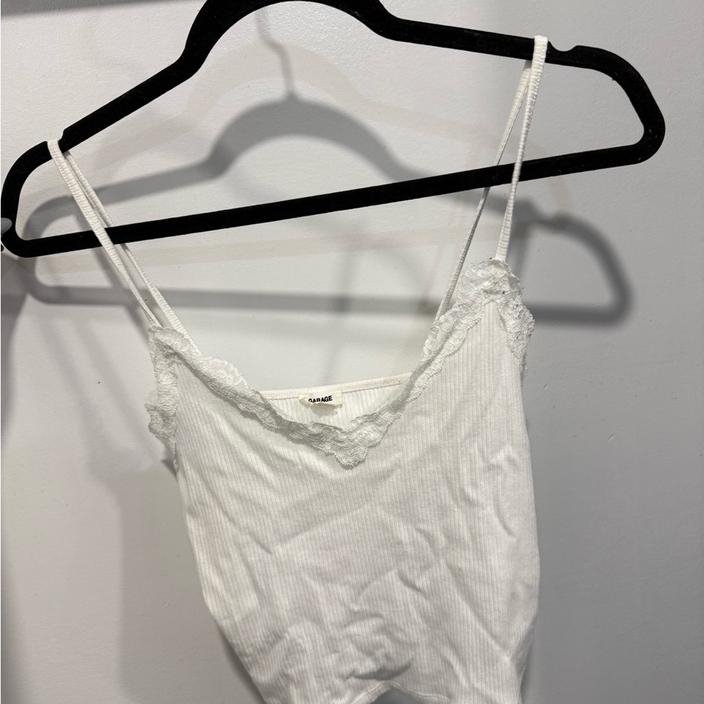 Garage Ribbed White Lace Trim Cami Top